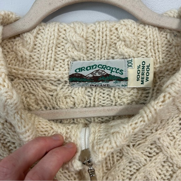 Aran Crafts Irish 100% Merino Wool Cream Full Zip Cardigan Sweater Size XXL - Picture 3 of 6